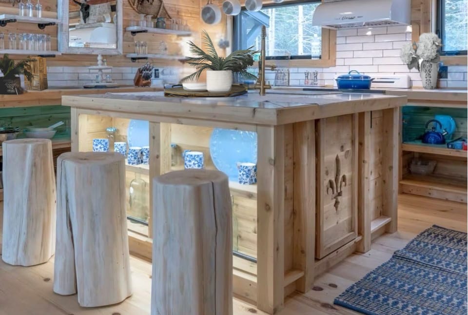 Central island and stools