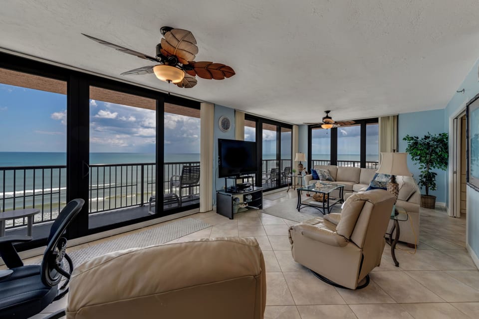 Bright, breezy living room overlooking the Atlantic.