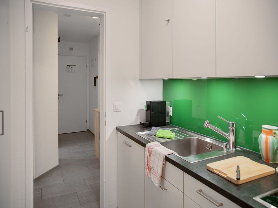 Kitchen, Countertop, Interior Design, Flooring, Kitchen Sink, Kitchen Appliance, Sink, Floor, Plumbing Fixture, Major Appliance