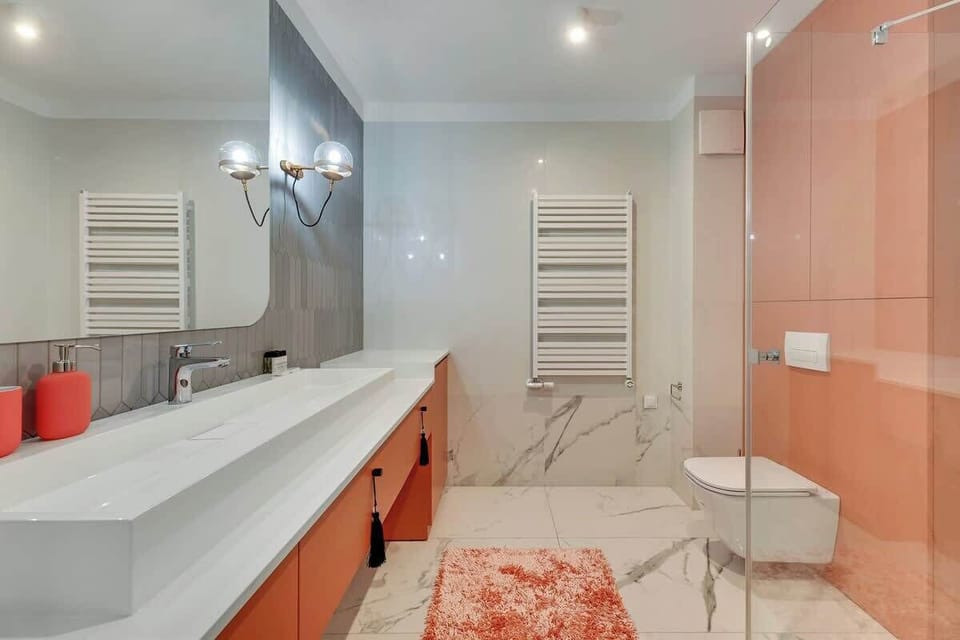 Distinguished elegance with its sleek lines, harmonious hues, contemporary fixtures, and a sophisticated interplay of textures.