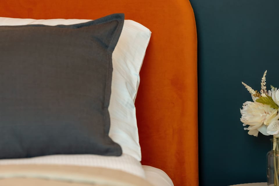 Soft pillows on the bed. 