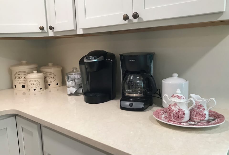 We provide a starter pack of keurigs and ground coffee, tea, small milks, & more