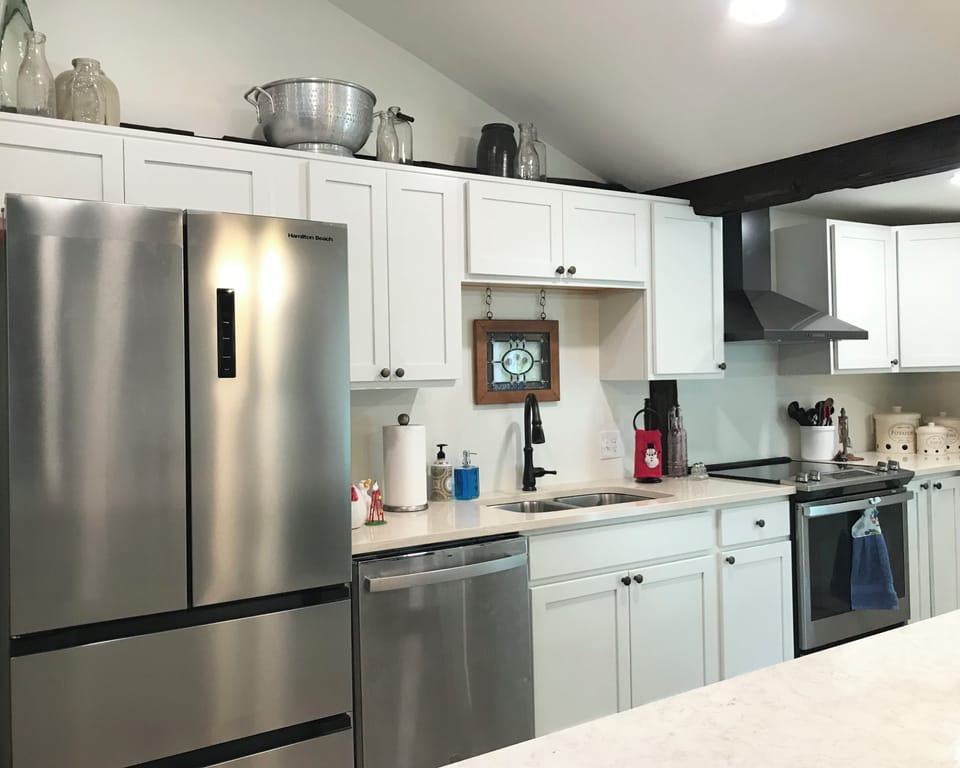 Stainless steel appliances and everything you need to cook and prepare meals.