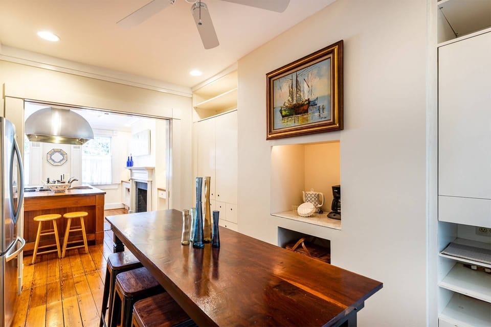 One of the many cleaver cut-outs in the kitchen and dining room area is the coffee and tea station.