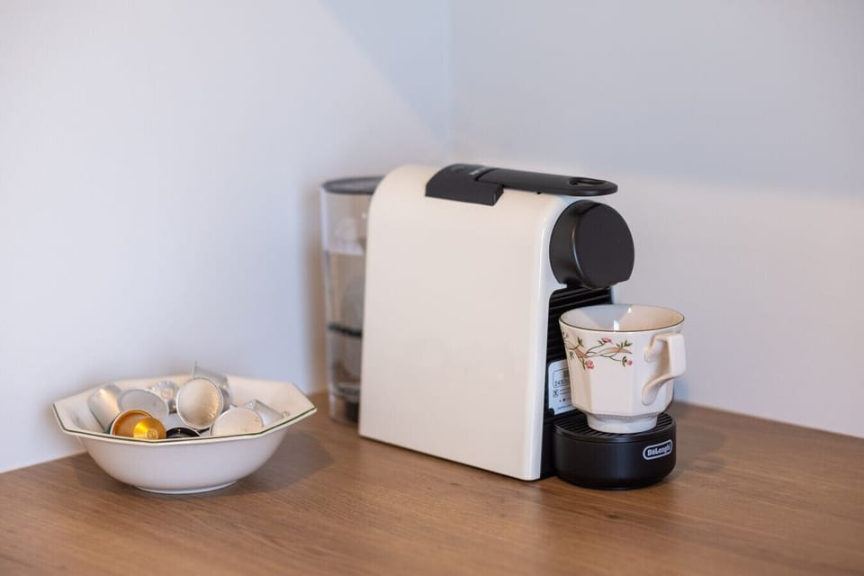 Nespresso solo with pods for an easy morning coffee.