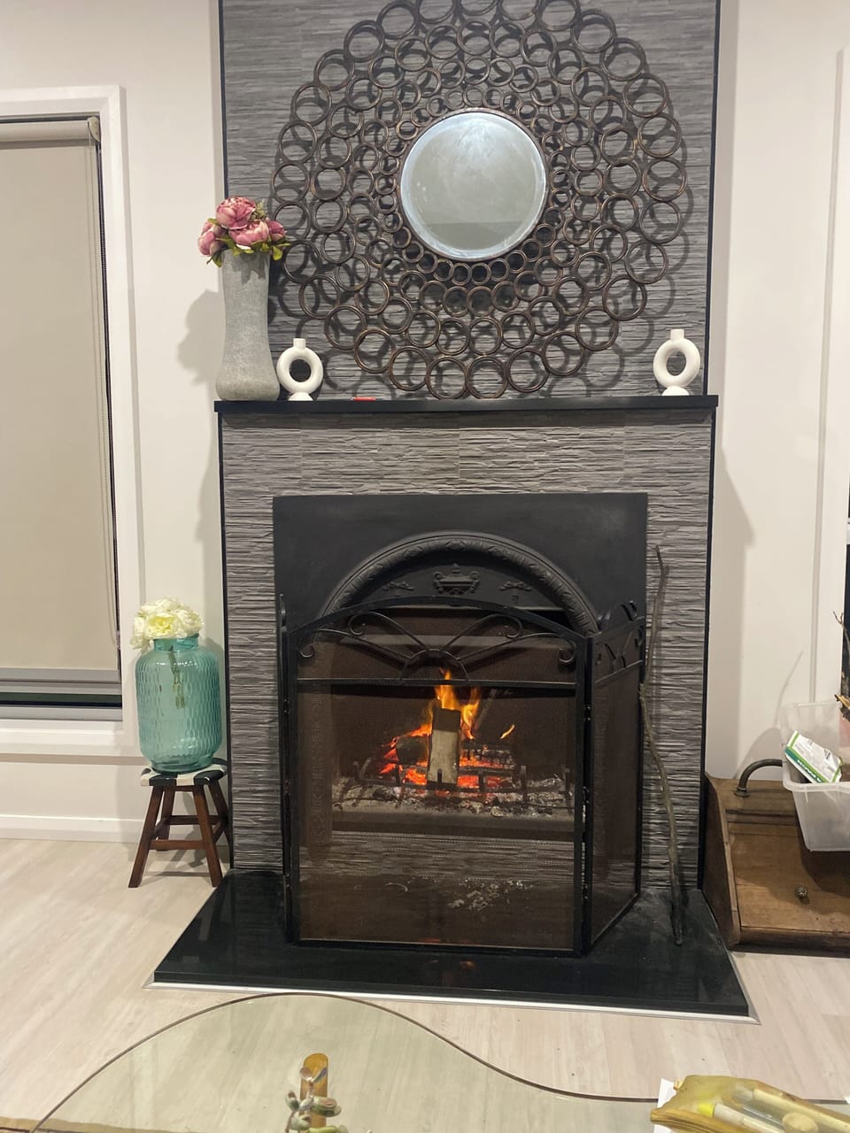 Fireplace with wood provided for cosy nights in. 