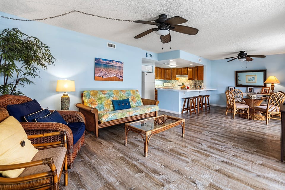Condo, Multiple Beds, Lanai, Partial Ocean View (White Sands Village 210) | Living area | 42-inch flat-screen TV with digital channels