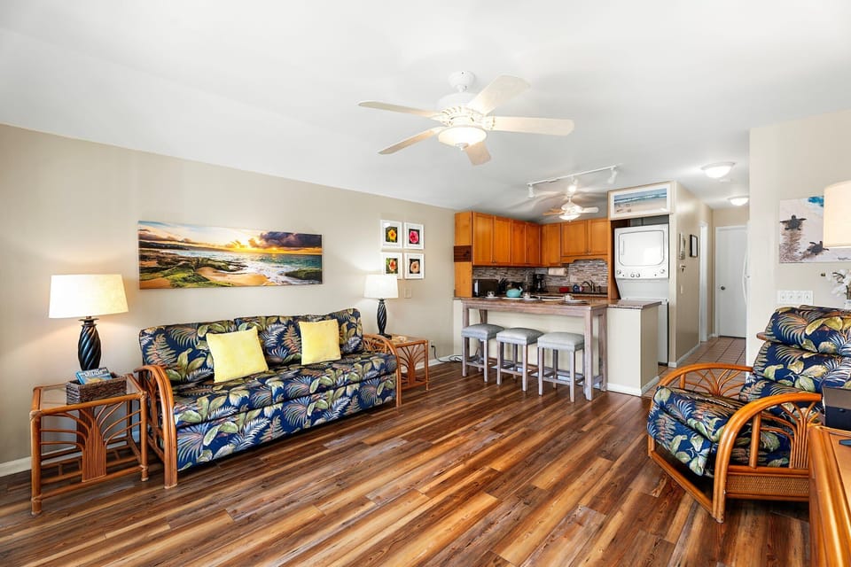 Condo, 1 King Bed with Sofa bed, Kitchen, Partial Ocean View (Kona Isle C31) | Living area | 42-inch flat-screen TV with digital channels