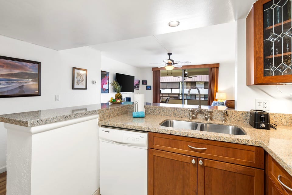 Condo, Multiple Beds, Lanai, Garden View (White Sands Village 223) | Private kitchen | Dining table