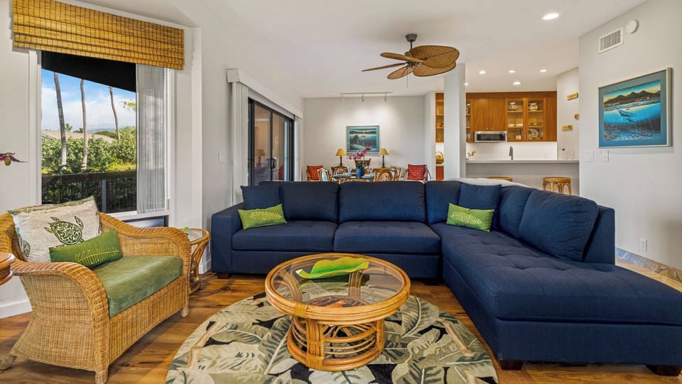 Condo, Multiple Beds, Lanai, Ocean View (Kanaloa at Keauhou 1501) | Living area | 42-inch flat-screen TV with digital channels