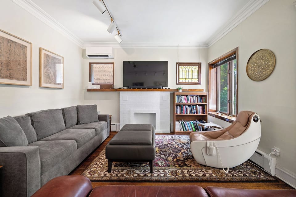 Queen sofa sleeper, reclining leather couch, and mini massage chair!