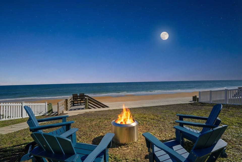 Picture this: your family gathered around a crackling fire pit, the full moon casting silver light across the Atlantic, and the kind of peace you can only find at an oceanfront Flagler Beach vacation rental. Vista Mare offers the private beachfront setting