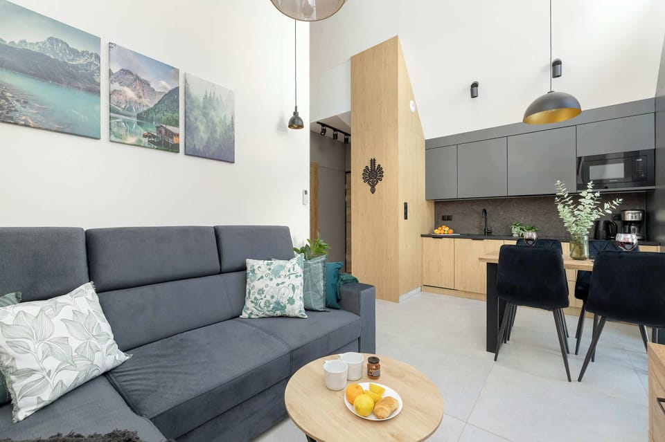 Comfortable, fold-out sofa in the living room. 