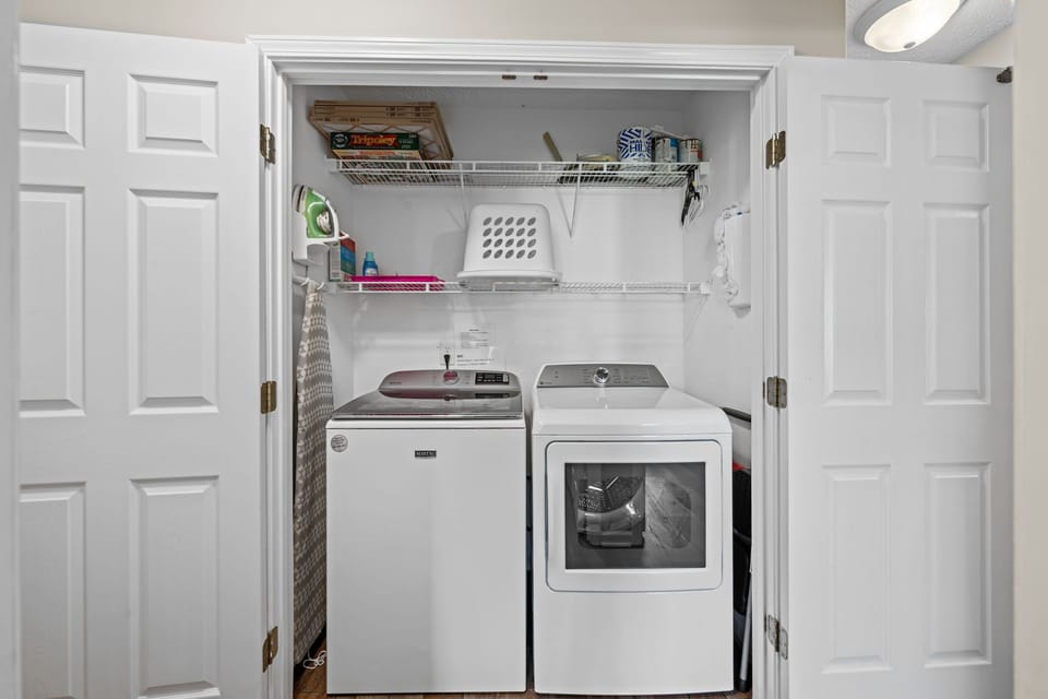 Complimentary Washer and Dryer. Starter Pack of Laundry Supplies.