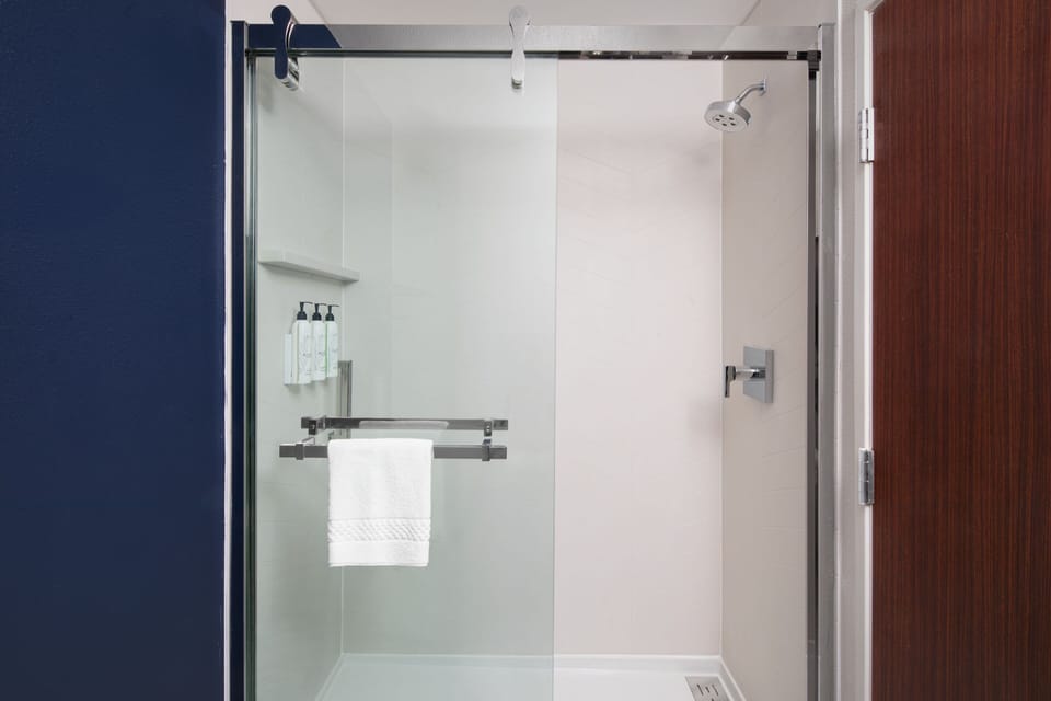 Separate tub and shower, free toiletries, hair dryer, towels