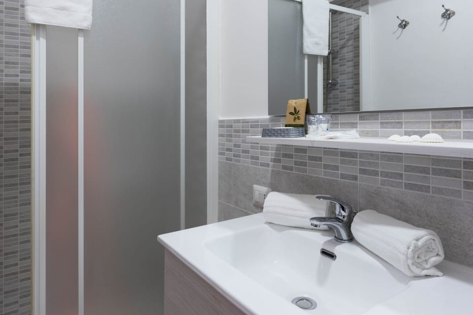 Shower, free toiletries, towels