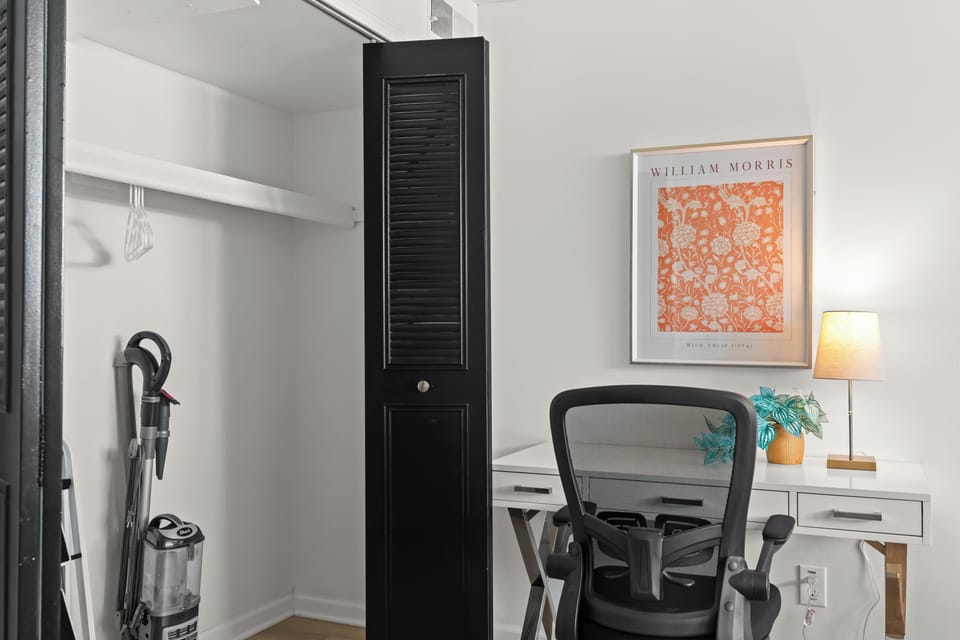 Dedicated workspace with a desk and chair—ideal for remote work or planning your next adventure.