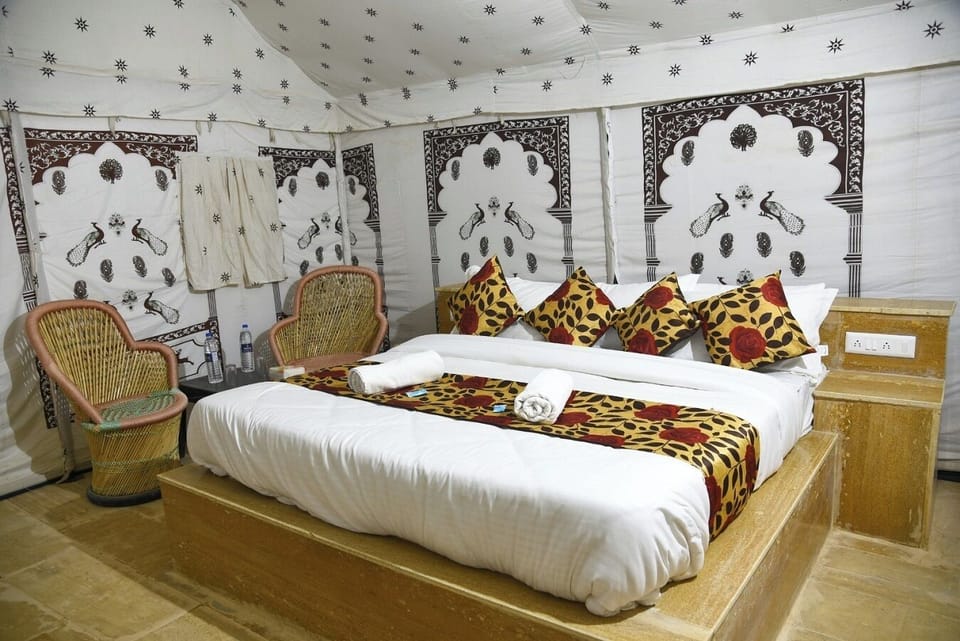 Luxury Tent, Desert View | Egyptian cotton sheets, premium bedding, memory foam beds, desk