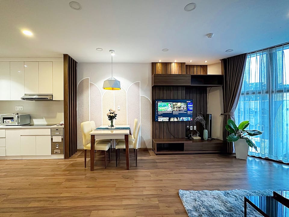 Luxury Apartment, 2 Bedrooms, City View | Desk, laptop workspace, blackout drapes, soundproofing