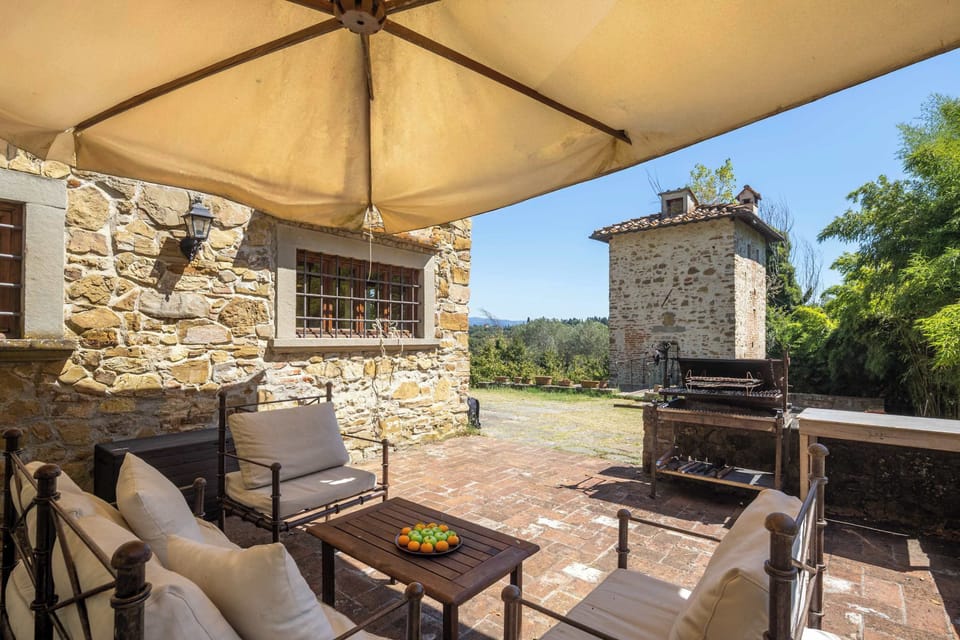Outdoor seating area with rustic charm