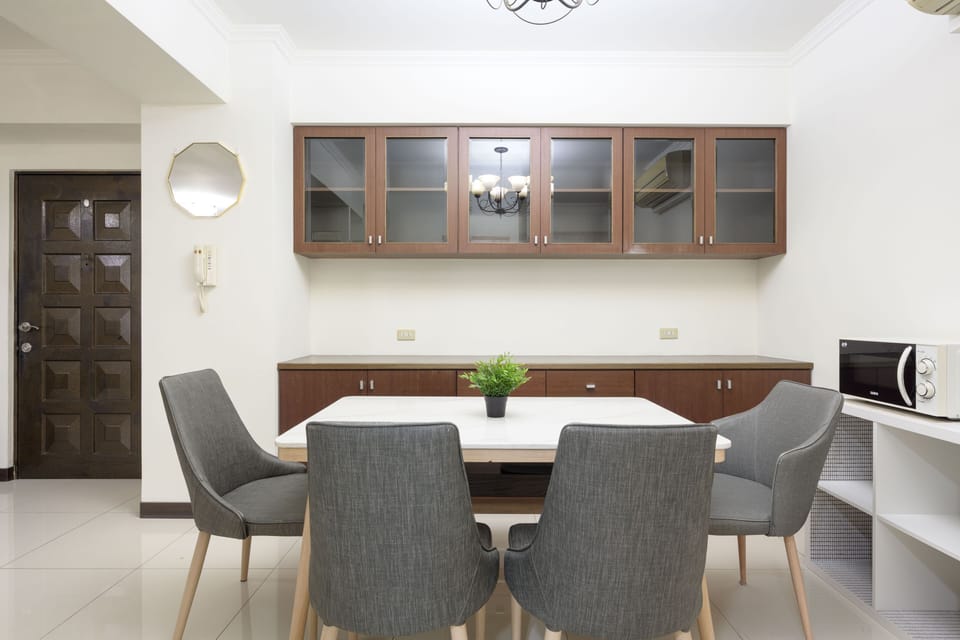 Marble top dining table seats 7 with bench