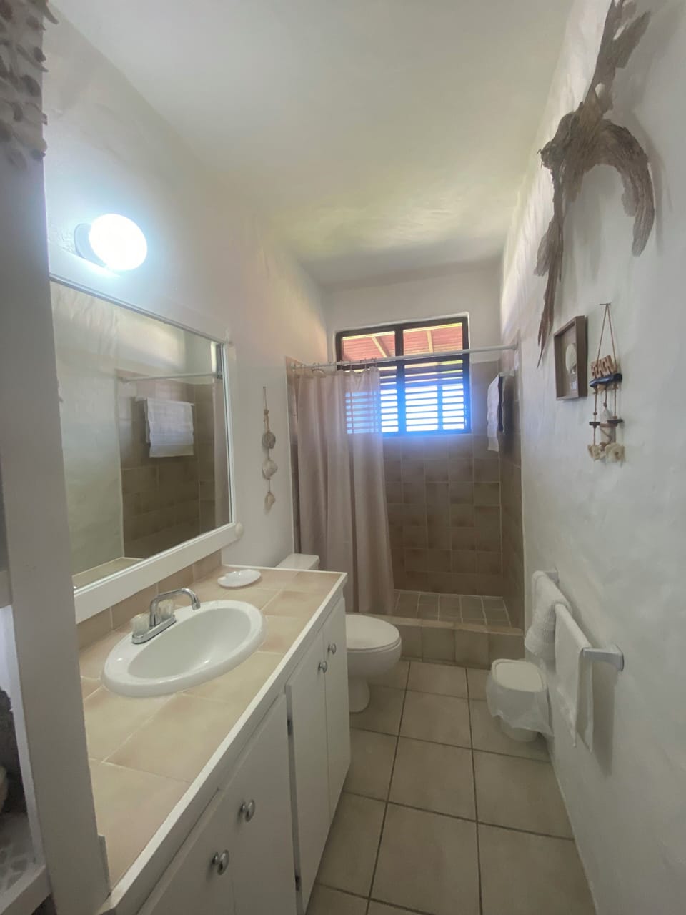 Family bathroom 1 on the ground floor with vanity sink, toilet & walk in shower