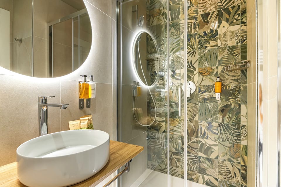 Hair dryer, bidet, towels, soap