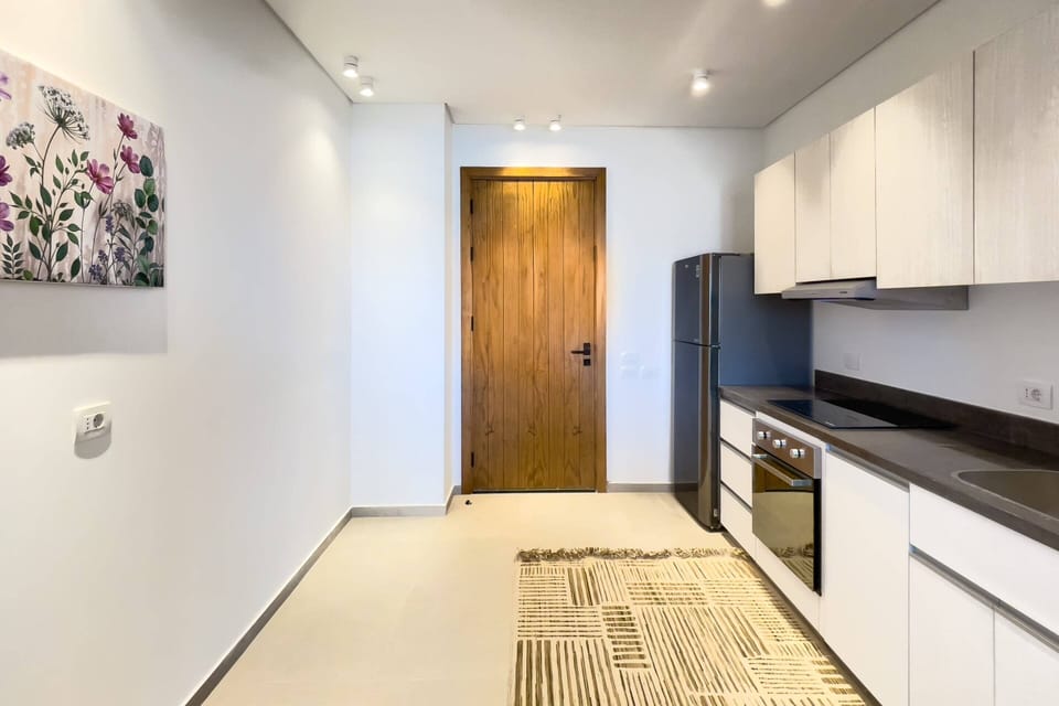 Basic Apartment | Private kitchen | Fridge, microwave, oven, stovetop