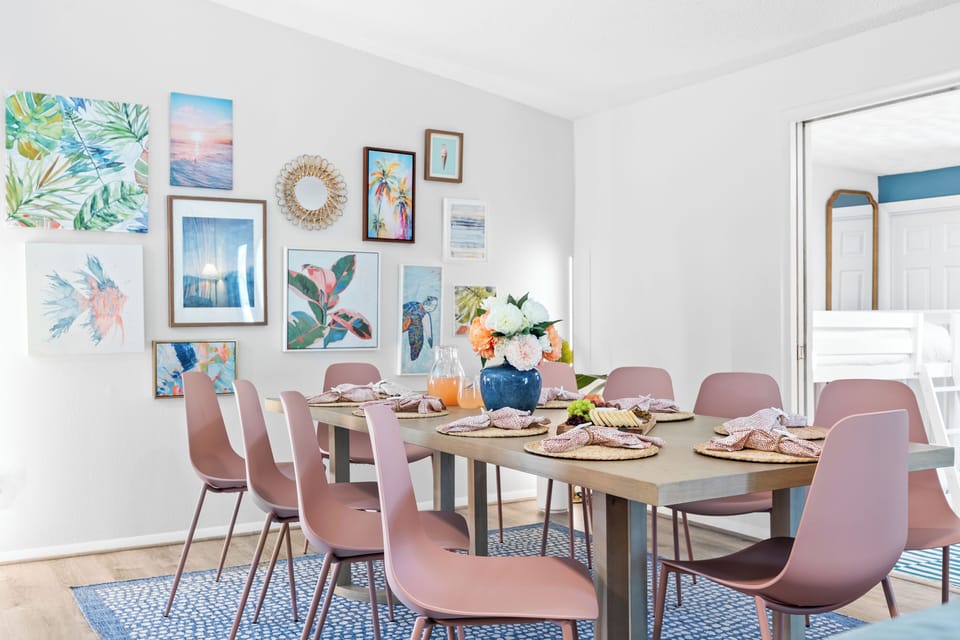 Gather around for meals or games in the dining room.