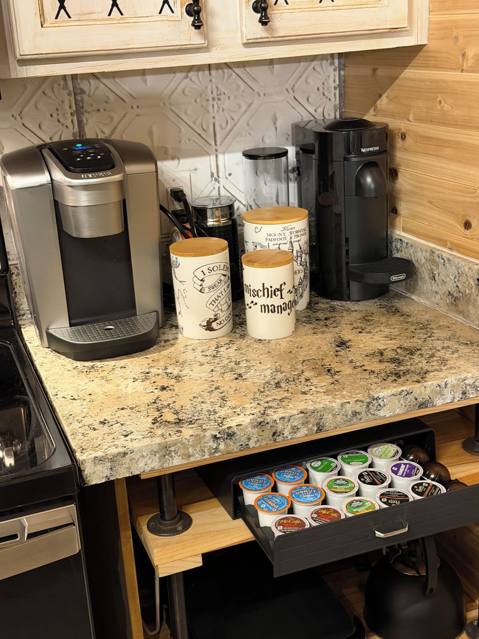 Coffee station:  Keurig, Nespresso, milk steamer, French press 