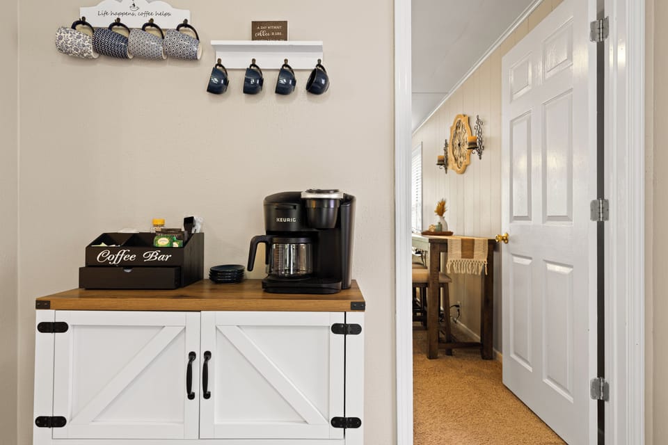 Start your day right—coffee and tea bar stocked for your perfect brew