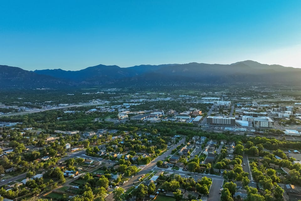 A beautiful aerial view of central Colorado Springs—this is your home base with a view.