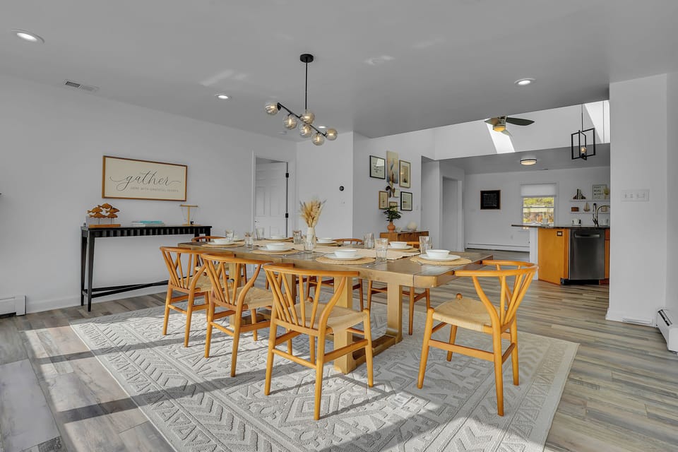This beautiful dining table seats 8