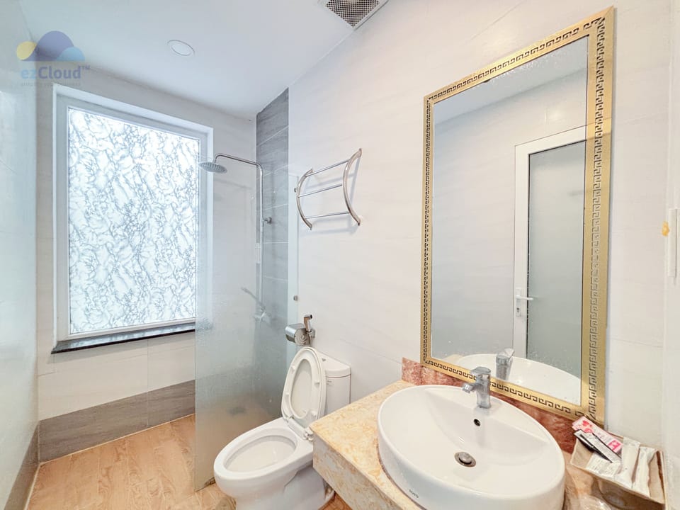 Shower, free toiletries, hair dryer, slippers