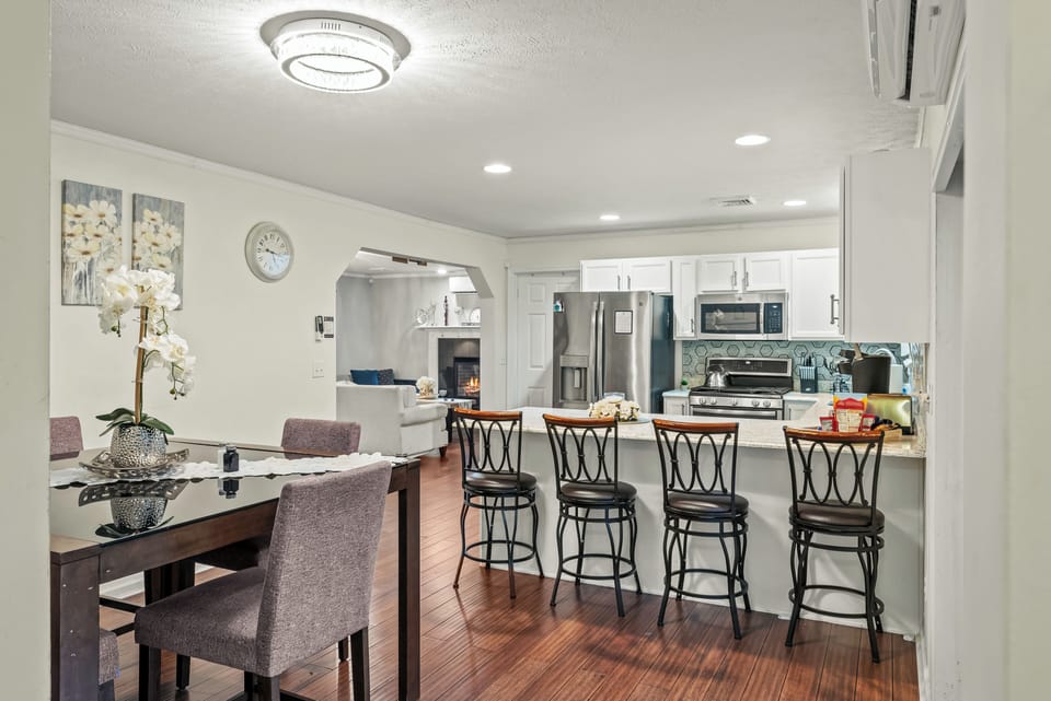 Transition seamlessly to the kitchen.