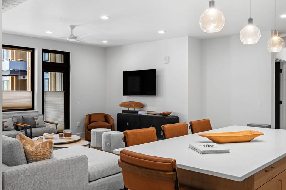 Kitchen open to living area