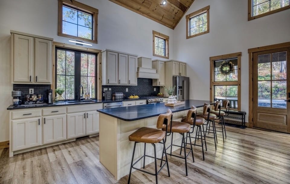 Spacious open-concept kitchen with island seating