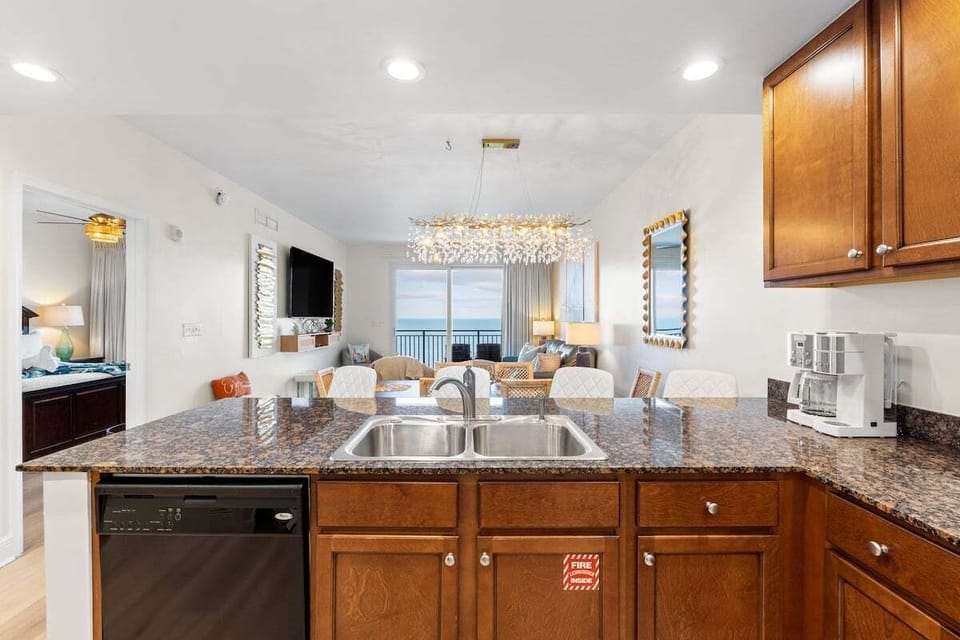 Pristine kitchen with gulf views