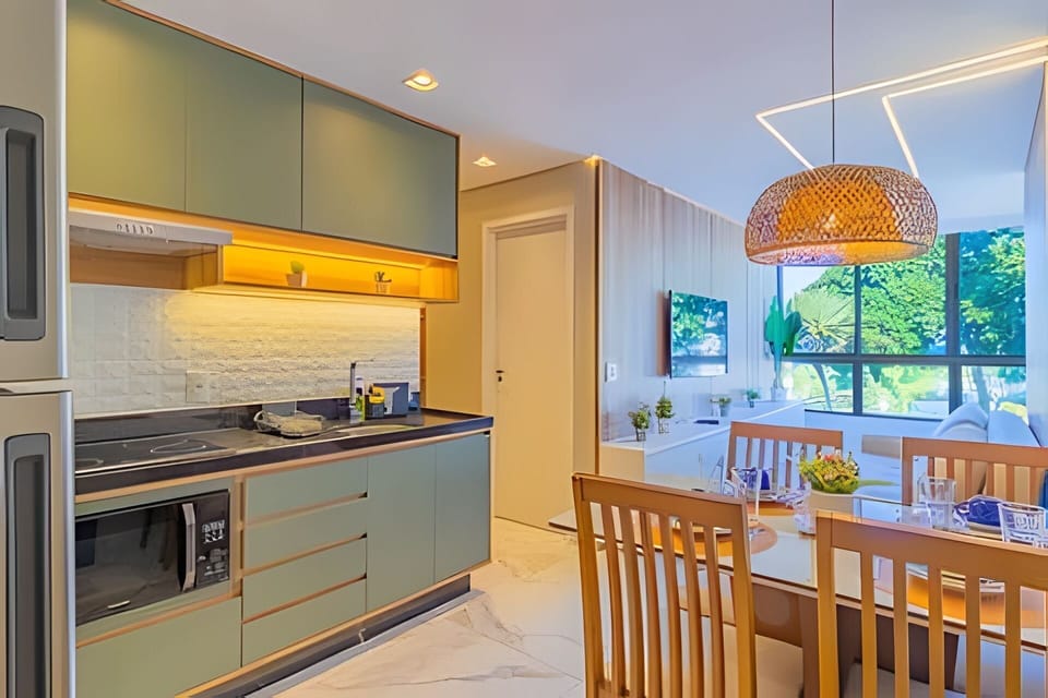 Apartment | Private kitchen | Full-size fridge, microwave, stovetop, blender
