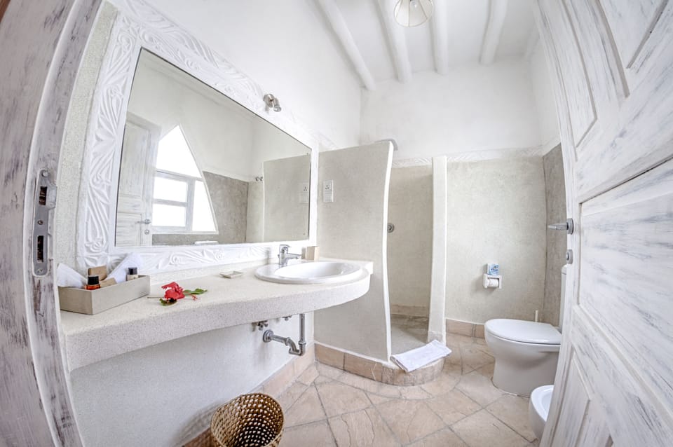 Shower, free toiletries, hair dryer, towels