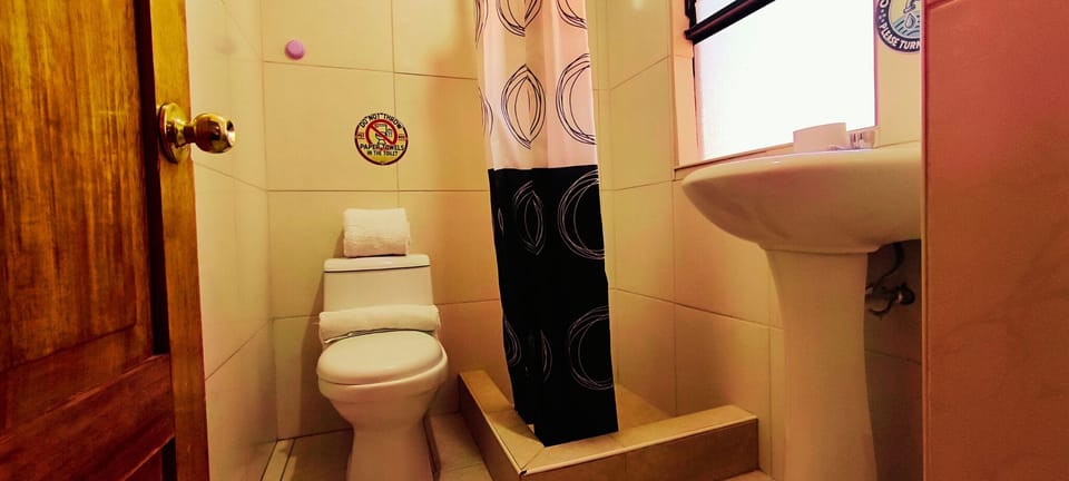 Separate tub and shower, free toiletries, hair dryer, towels