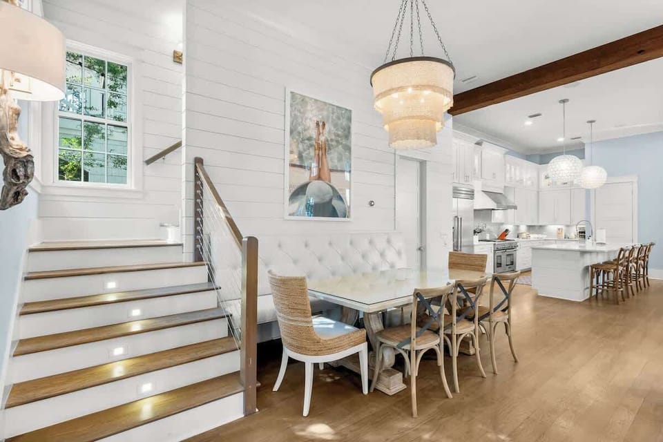 Dining table with seating for 8.