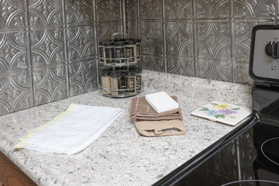 Apartment, Private Bathroom | Private kitchen | Highchair, spices, paper towels