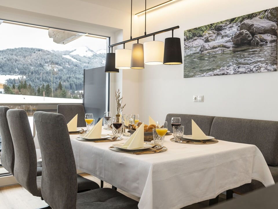 Furniture, Interior Design, Table, Chair, Light Fixture, Ceiling, Kitchen & Dining Room Table, Dining Room, Lamp, Houseplant