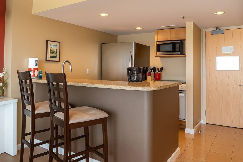 Comfortable island seating area with modern finishes