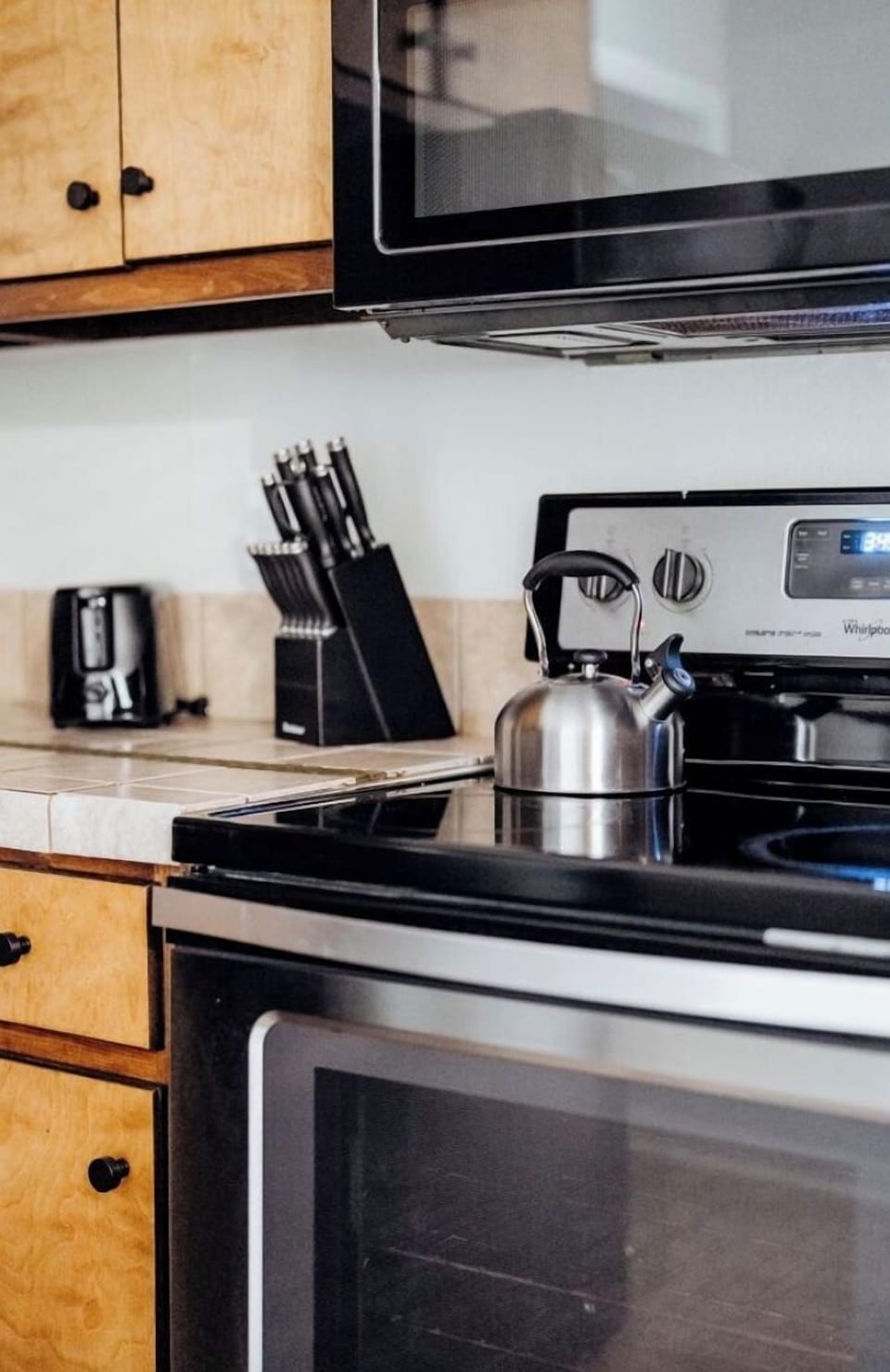 The kitchen features ample counter space, oven and almost everything you need for cooking