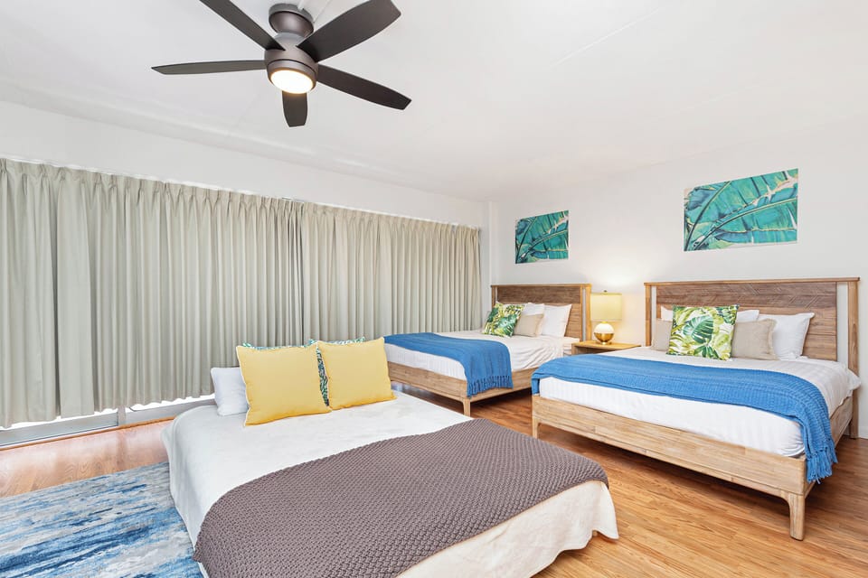 Sleep in style with modern comforts & blackout curtains