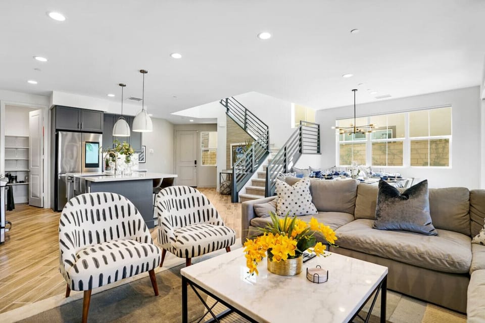 Bright, open-concept living area invites relaxation in this stylish modern home