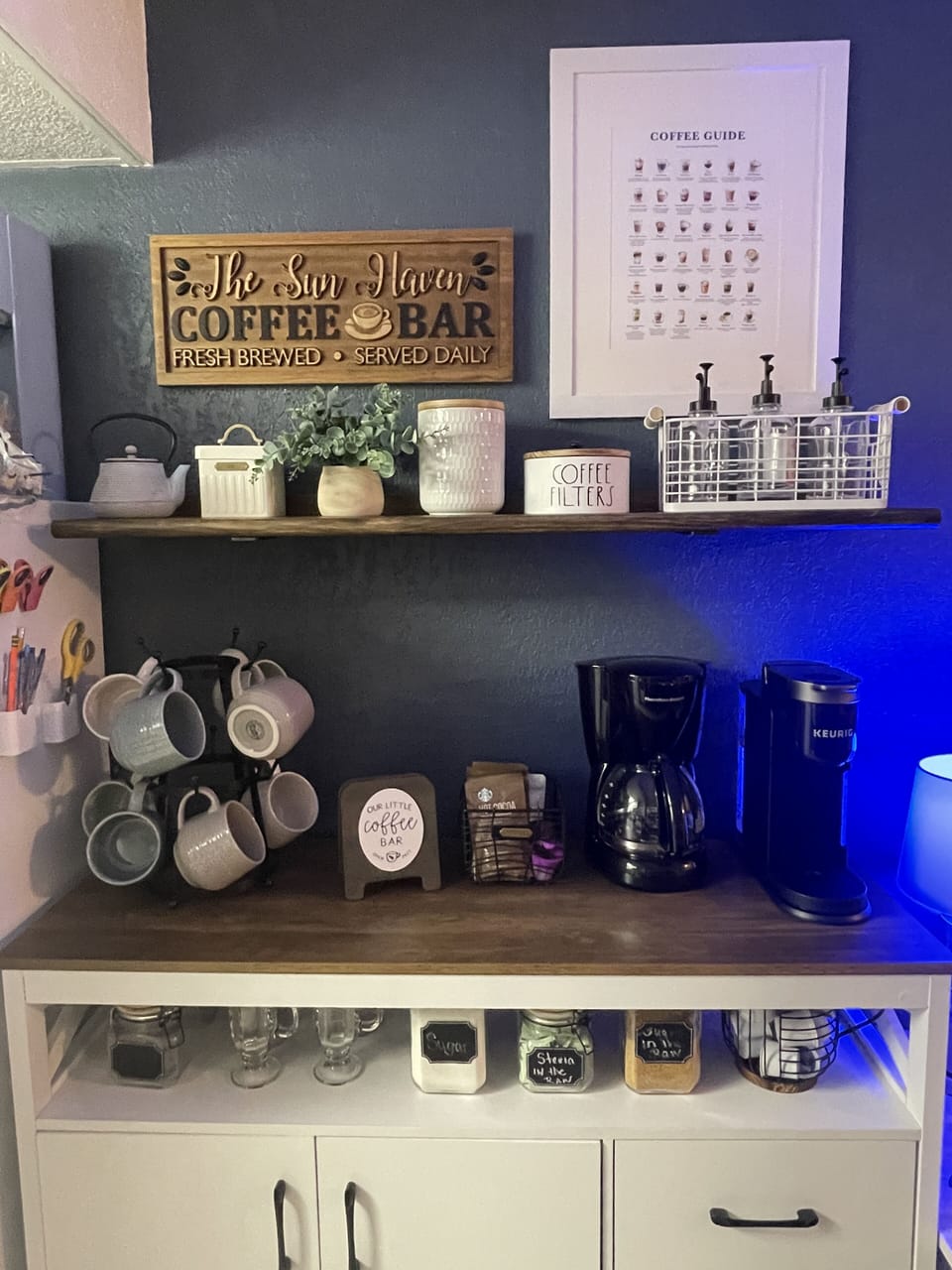 Coffee bar has: Keurig, drip, french press, pour over and electric kettle!