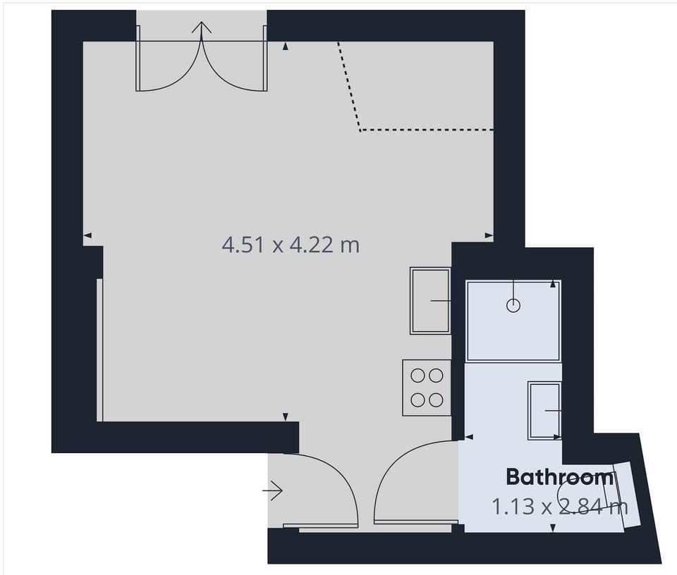 A black-and-white architectural floor plan showing the layout of the apartment. Rooms are clearly labeled with dimensions and designations.